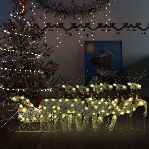Ukrasni božićni sobovi i saonice 140 LED žarulja vanjski zlatni slika 1