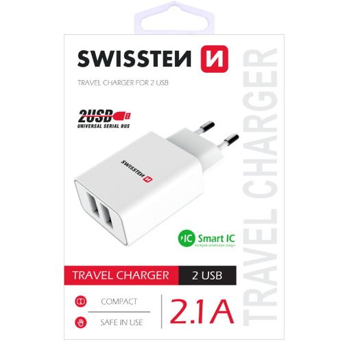 SWISSTEN punjač za AC220, 2xUSB, 2.1A, SMART IC, bijeli slika 1