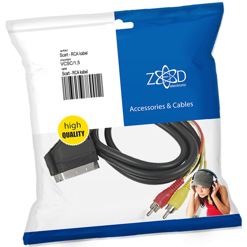 ZED electronic Scart - RCA (činč) kabl sa prekidačem, 1.5 met - VCSC/1,5 slika 1