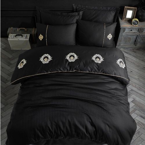 L'essential Maison Olimpos - Crni ekskluzivni satenski set pokrivača za jorgan, dvostruki slika 2