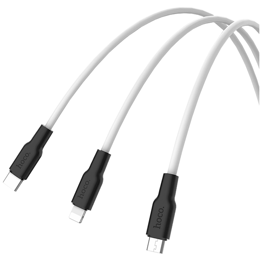 hoco. USB kabl, 3in1, microUSB, type C, Lightning, 1.2 met., 2 A - X21 Silicone 3in1, Black/White slika 4