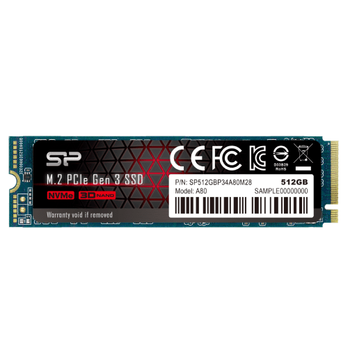 Silicon Power SP512GBP34A80M28 M.2 NVMe 512GB SSD, A80, PCIe Gen3x4, Read up to 3,400 MB/s, Write up to 2,300 MB/s, 2280 slika 1