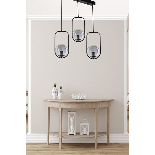 Ahu 3 Lü Sıralı Füme Camlı Siyah Sarkıt Black Chandelier slika 1