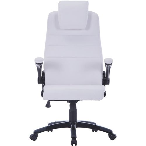 Podesiva uredska okretna stolica od umjetne kože bijela slika 28