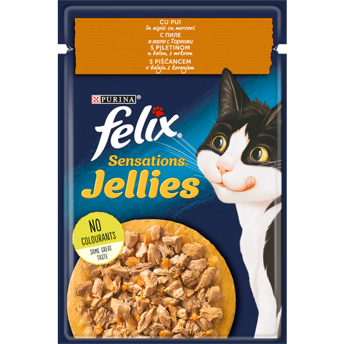 FELIX Sensations Jellies, potpuna hrana za kućne ljubimce, za odrasle mačke, mokra hrana s piletinom u želeu s mrkvom, 85g slika 1