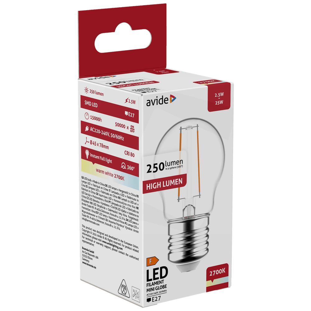 Avide Sijalica, LED 2.5W, E27, 2700K, 360°, 230V AC - Mini Globe 2.5W E27 slika 2