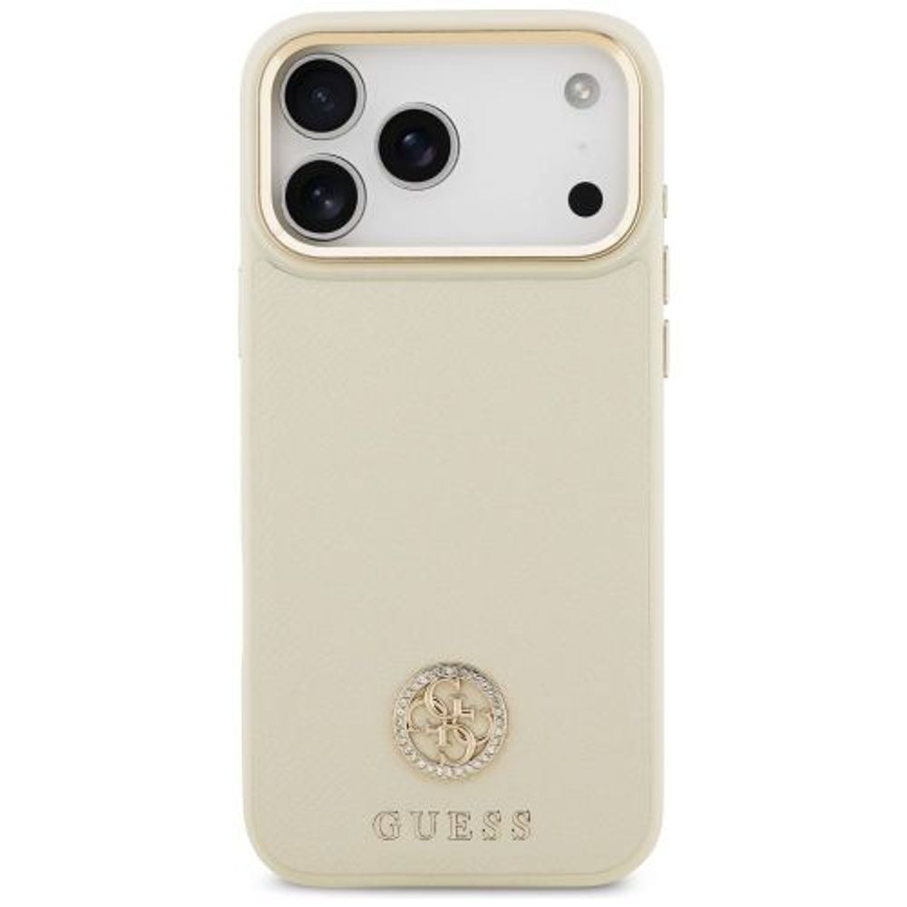 GUESS maskica za iPhone 17 Pro kompatibilna s MagSafe (PU s logom od zrnaste strass tkanine) bež (IZLOŽBENI ARTIKL) slika 3
