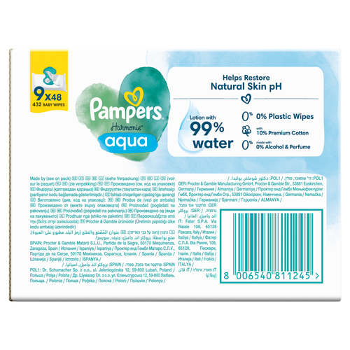 Pampers vlažne maramice Harmonie Aqua 9 x 48 komada  slika 4