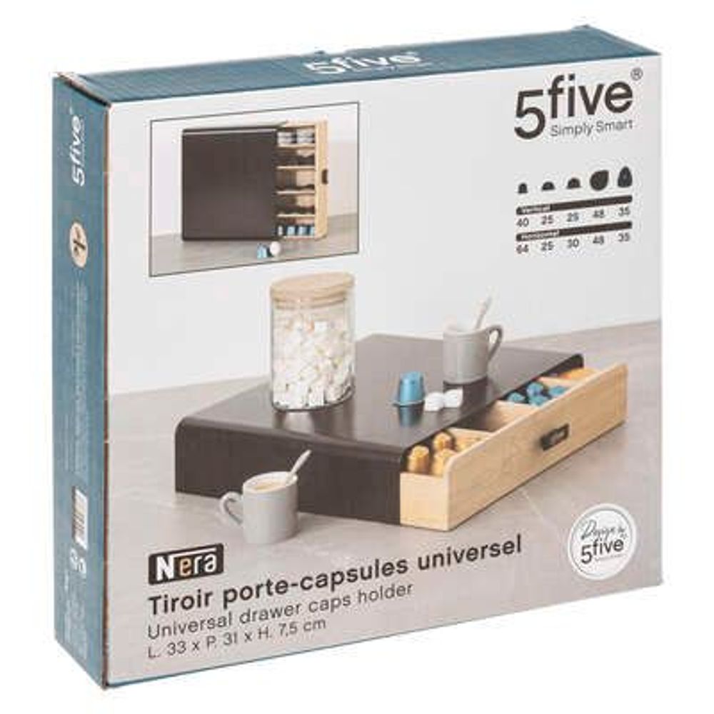 Five kutija za kapsule espresso kafe  Nera, 33 x 31 x 17,5 cm, metal/bambus/crna slika 7