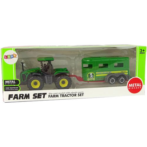 Zeleni traktor s prikolicom za prijevoz stoke slika 5