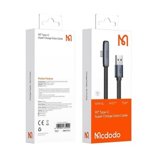 MCDODO CA-3340 KABL USB NA TIP-C UGAO 90', 6A 100W, Dužina 1,2m slika 2