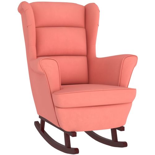 Fotelja za ljuljanje s drvenim nogama ružičasta baršunasta slika 9