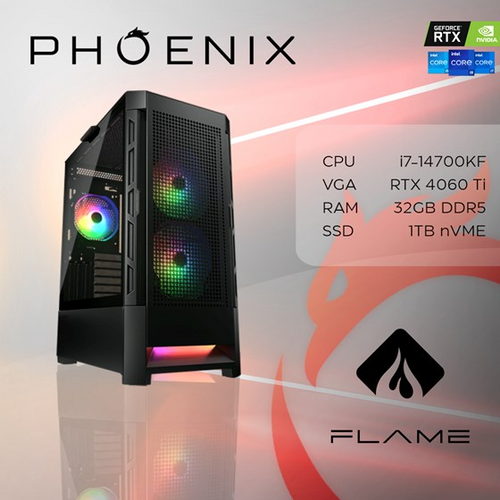 Phoenix računalo FLAME Y-604, Intel i7 14700KF, 32GB DDR5, NVME SSD 1TB, RTX 4060TI 8GB slika 1