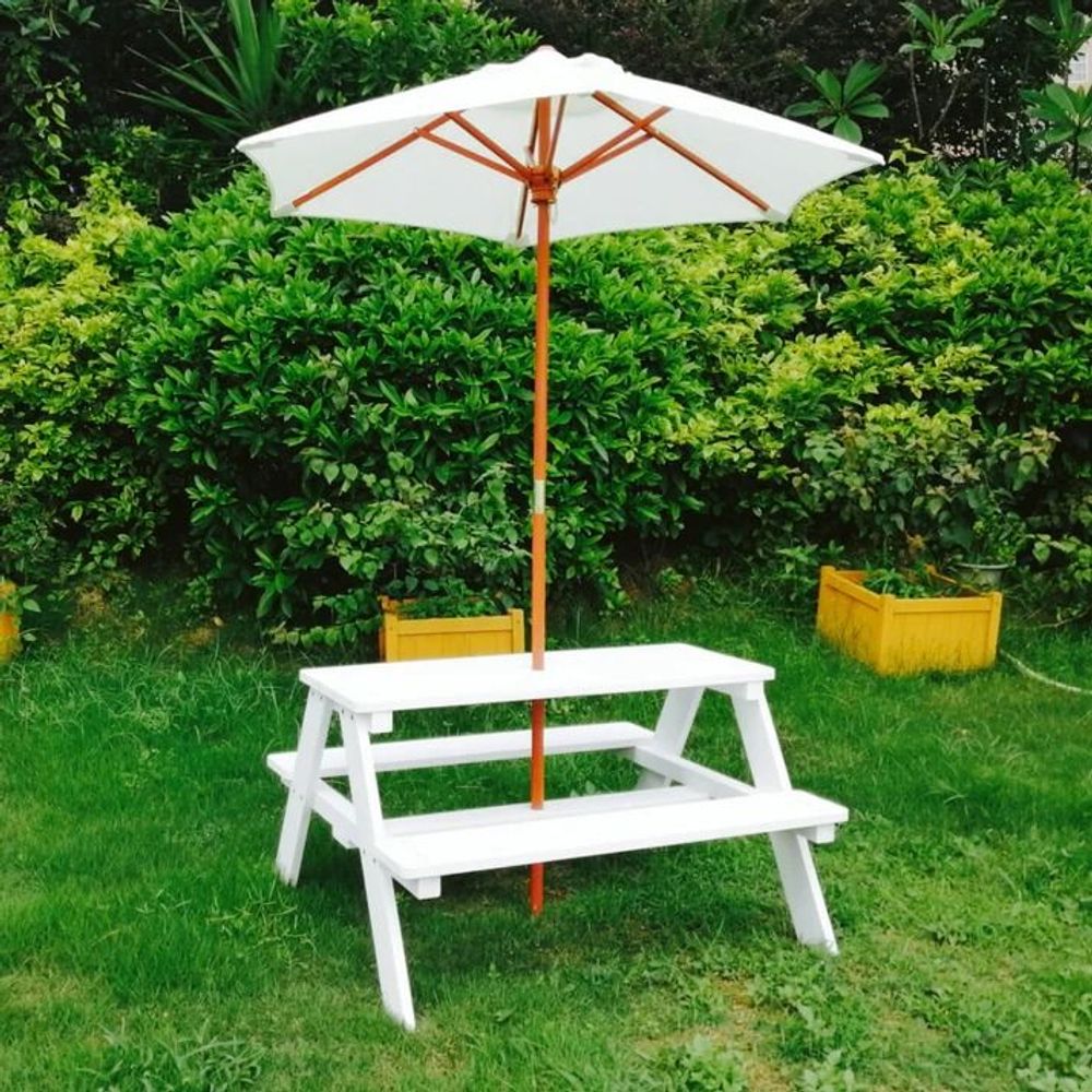 Kinder Home Drveni mini piknik sto sa klupama i suncobranom slika 1