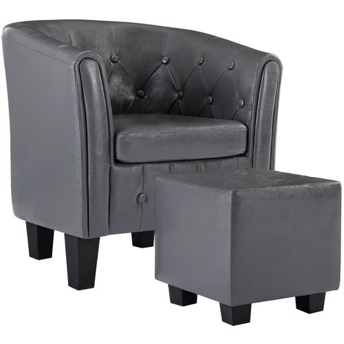 Fotelja od umjetne kože s osloncem za noge siva slika 2