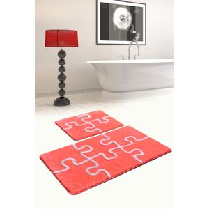 Puzzle - Vermilion Multicolor Acrylic Bathmat Set (2 Pieces)