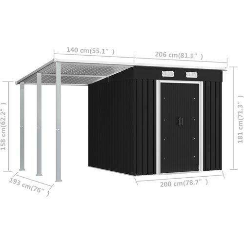 Vrtna kućica s proširenim krovom antracit 346x193x181 cm čelik slika 48