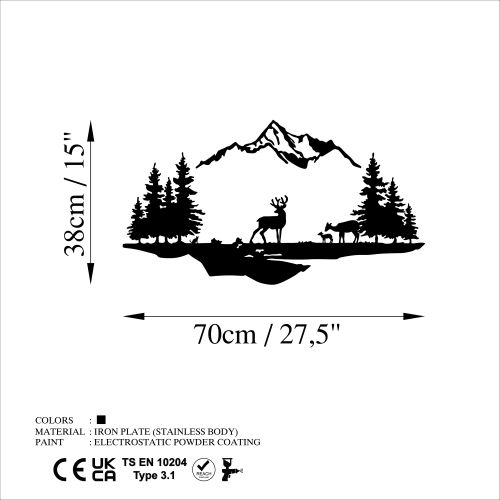 Jelen i Pejzaž - 1 Crni Dekorativni Metalni Zidni Ukras slika 6