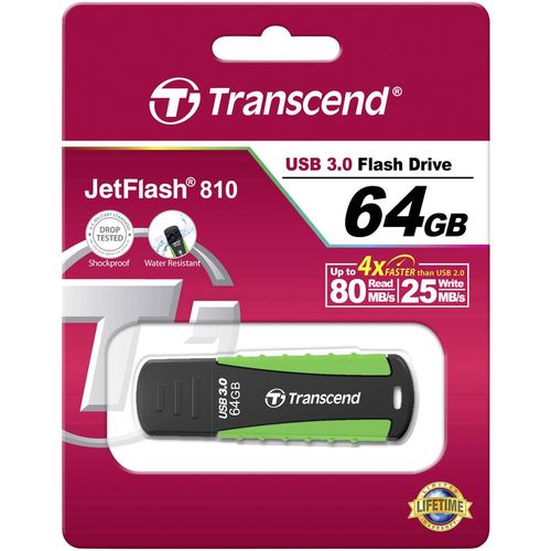Transcend TS64GJF810 USB 64 GB, JetFlash 810, USB3.0, 85/25 MB/s, Water/Dust proof, Rugged, Black/Green slika 3