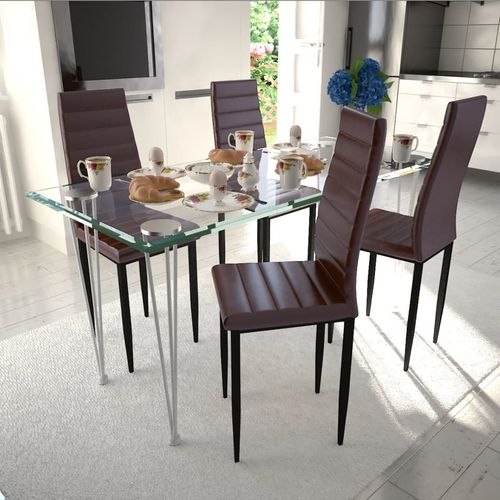 Komplet za ručak - Linijske stolice smeđe tanke 4 kom + stakleni stol slika 56