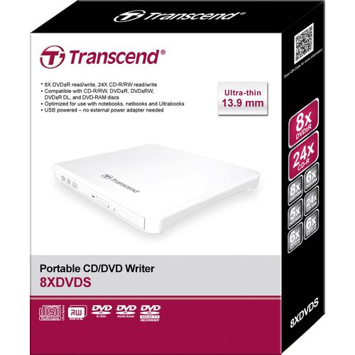 Transcend TS8XDVDS-W DVD±R External Ultra Slim 8X, Dual Layer, Retail, USB powered, White slika 3