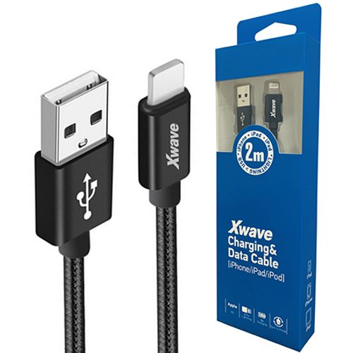 Xwave Kabl USB IPHONE 2M 3A,lightning aluminium,upleteni black slika 1