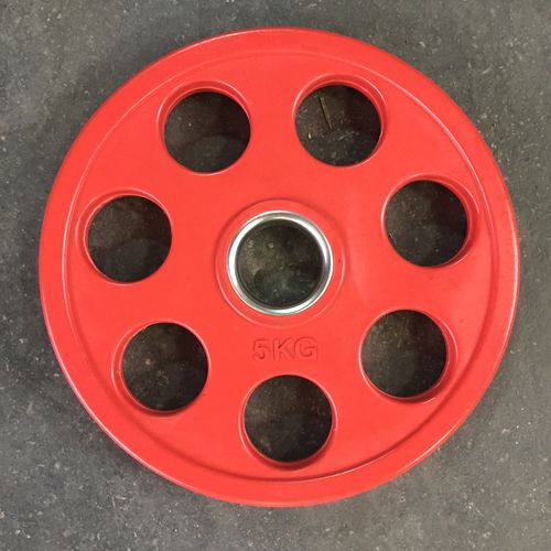 Olimpijski 7-grip gumirani disk uteg 5 kg/ф 51 mm slika 8
