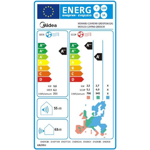 Midea klima uređaj Blanc II MSMABU-12HRDNX-QRD0FGW(GA)MOX133-12HFN8-QRD0GW set slika 2