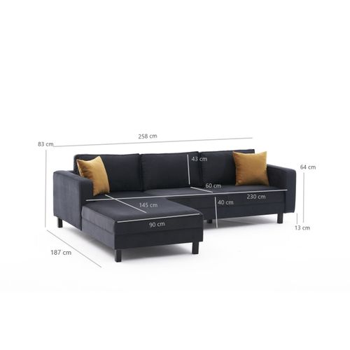 Atelier Del Sofa Kutna garnitura, Antracit, Kale Velvet Left - Anthracite slika 8