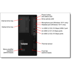 Lenovo 7D8JA043EA ThinkSystem ST50 V2, Xeon E-2324G 3.1GHz/ 4.6GHz, 4C/ 8MB Cache, Intel C256, 1x 16GB TruDDR4 3200MHz (2Rx8, 1.2V) ECC UDIMM, 2x 960GB 3.5" 5400 Pro SSD Read Int., SW RAID, 1x GLAN, PCIe 4.0 x16, PCIe 3.0 x1, PCIe 3.0 x4, p/s 1x 500W Platinum, Tower, 3YW