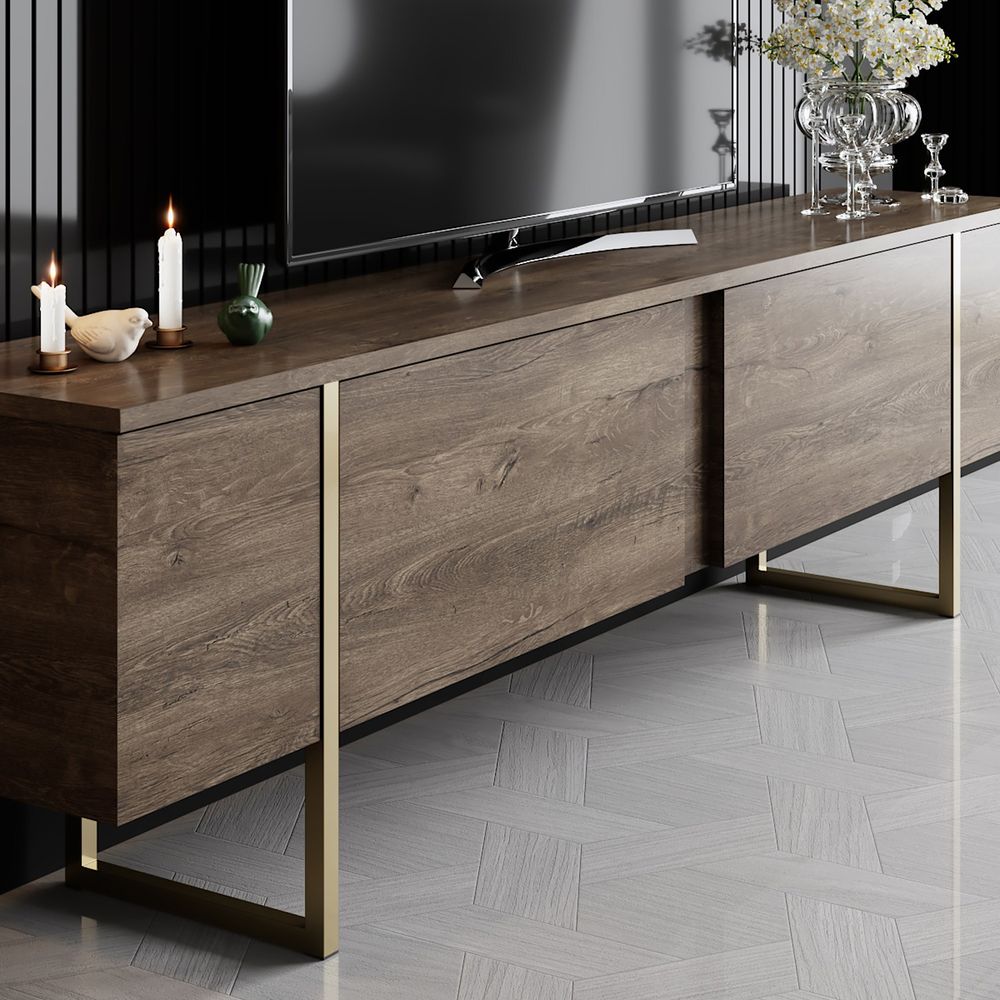 TV stalak Luxe - boje orah i zlatna slika 3
