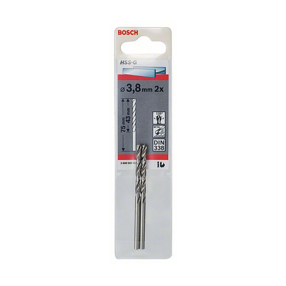 BOSCH Burgija HSS-G 3.8 mm - 2 kom. slika 2