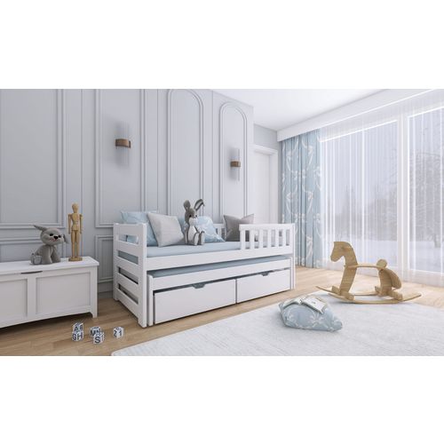 Drveni Dečiji Krevet Bolko Sa Dodatnim Krevetom I Fiokom - Beli - 190*90 Cm slika 1