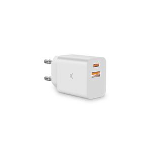 KSIX BXCDC30D ZIDNI PUNJAC 30W DUAL USB A+USB C KONEKTORI, BELI