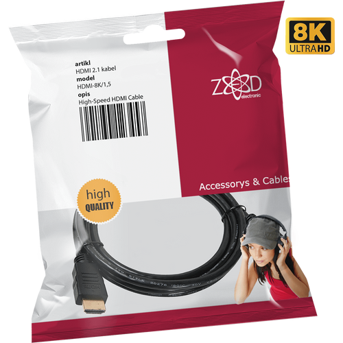 ZED electronic HDMI 2.1 kabel, 4K/120p ili 8K/60p, 48 Gbps, dužina 1,5 met. - HDMI-8K/1,5 slika 1