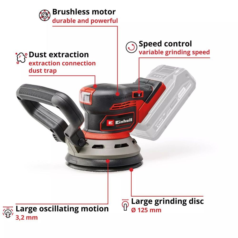 Einhell PXC aku ekscentrična brusilica TP-RS 18/32 Li BL - Solo + Baterija 4 Ah 18V i punjač slika 3