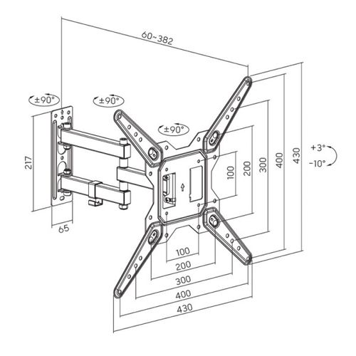 Xwave 23-55 TILT/ARM/LONG Nosač za TV/NAGIB -10&#176;do+3&#176;/ROT. 180&#176;/VESA 400X400/30kg/6-38.2cm od zid slika 5