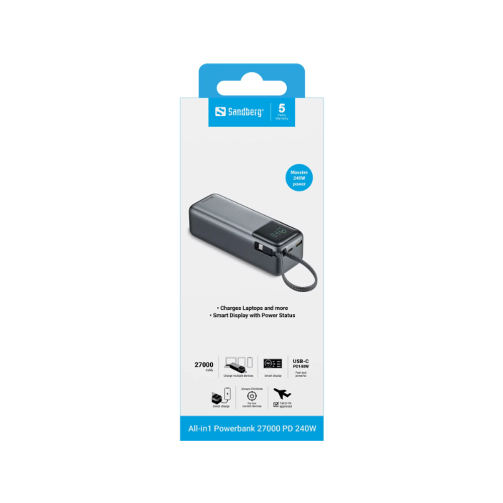 Sandberg All-in1 Powerbank 27000 PD 240W prenosna baterija slika 6