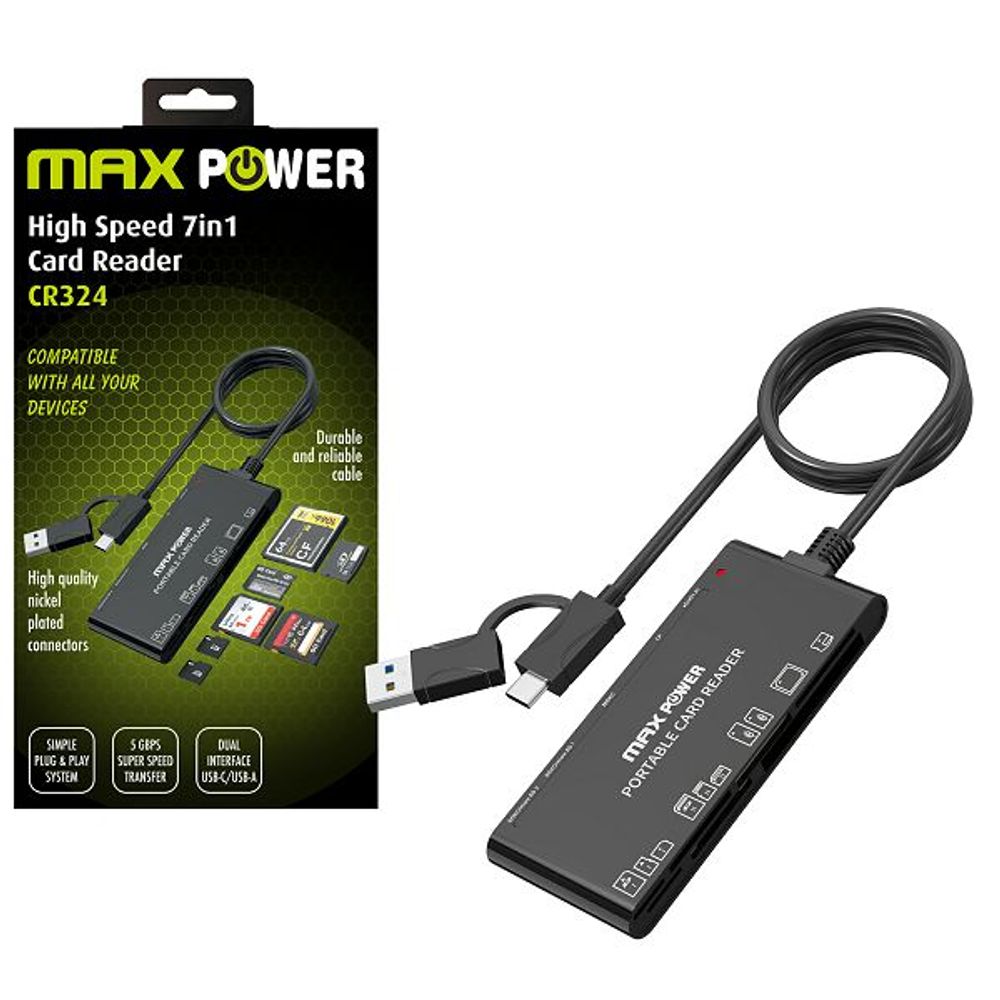 MAXPOWER ČITAČ KARTICA 7u1, CR324,USB-A i TYPE-C, 5Gbps slika 1