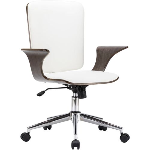 Okretna uredska stolica od umjetne kože i savijenog drva bijela slika 16