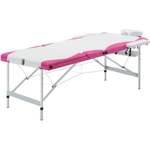 Sklopivi masažni stol s 3 zone aluminijski bijelo-ružičasti slika 1