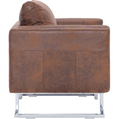 Kockasta fotelja od umjetne brušene kože smeđa slika 33