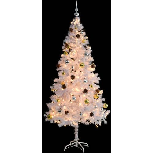 Umjetno božićno drvce s kuglicama i LED svjetlima bijelo 180 cm slika 13