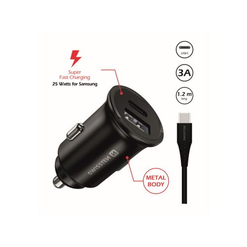 SWISSTEN punjač za auto, 1xUSB-C, 1xUSB, CL PRO Supe Fast 35W + USB-C kabel 1.2m slika 2