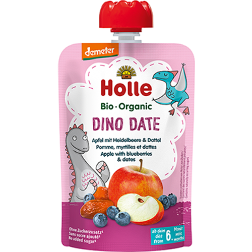 Holle Pire od jabuka, borovnica i datulja "Dino date" - Organski 100g  slika 1