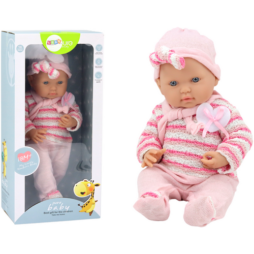 Lutka beba - Prugasti džemper, kapa, šal - Ružičasta boja slika 1