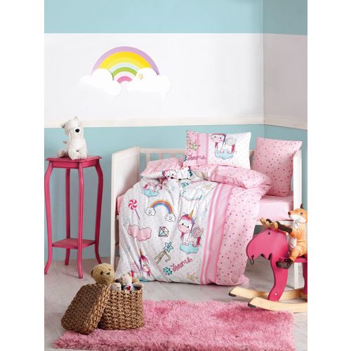Unicorn - Pink Pink
White
Turquoise Ranforce Baby Quilt Cover Set slika 1