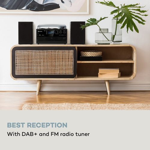 Auna Oakland DAB Plus, retro stereo sustav, DAB +/- FM, BT funkcija, vinil, CD player, kasetofon. uključuje zvučnike, Crna slika 2