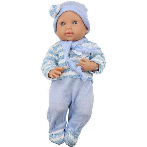 Lutka beba - Prugasti džemper, kapa, šal - Plava boja slika 2