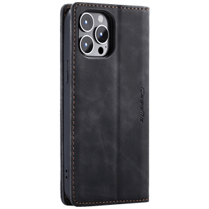 CaseMe Futrola preklopna za iPhone 15, koža, crna - Flip Leather Phone Case iPhone 15